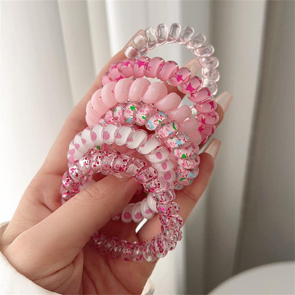 Silicone Band Women - 6pcs 달콤하고 귀여운 다채로운 나선형 헤어