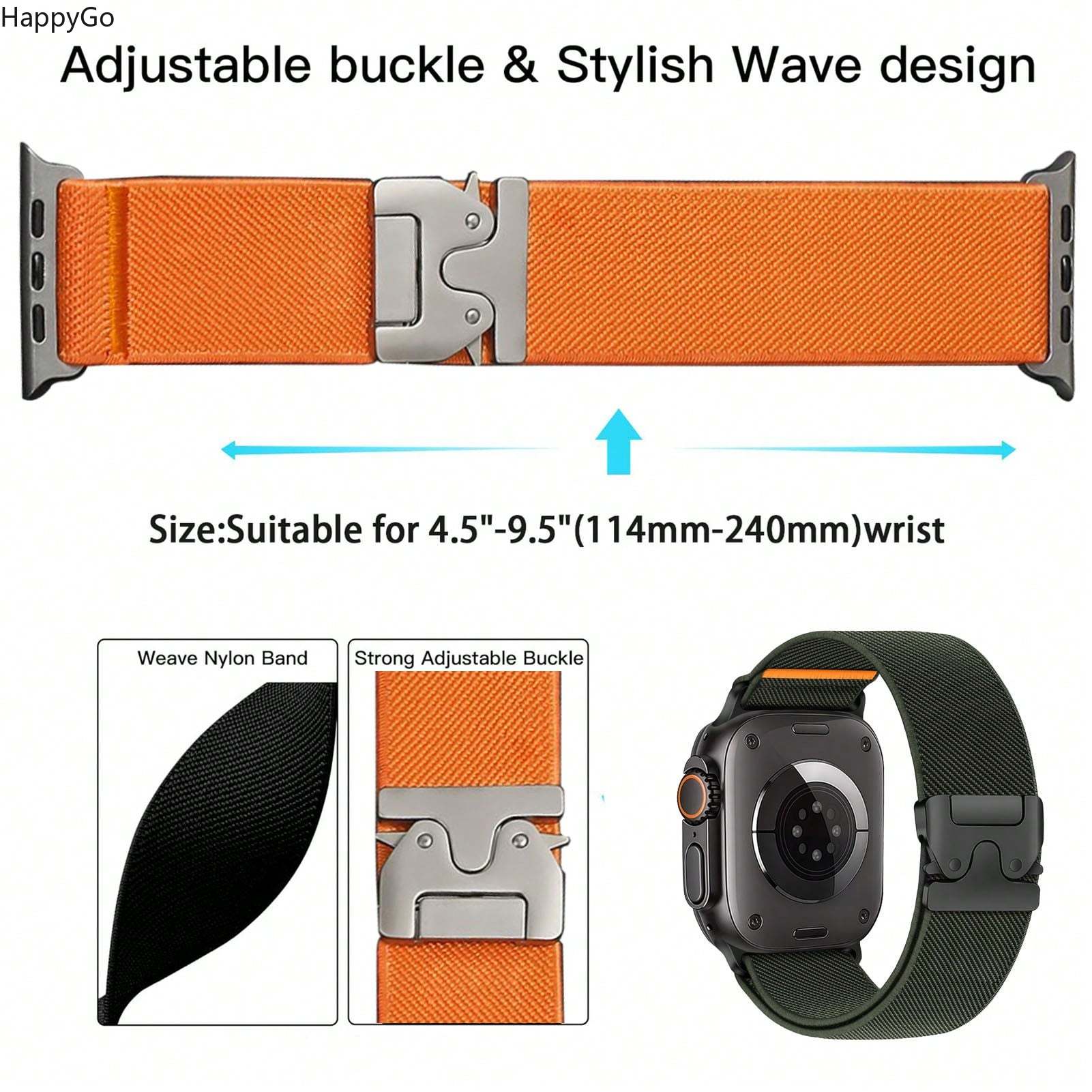 Parachute Strap Elastic - 넓고 신축성 있는 나일론 손목 스트랩(패러슈트