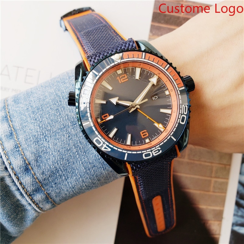 Rubber Strap Diver - 남성용 GMT 다이빙 시계 블루 오렌지