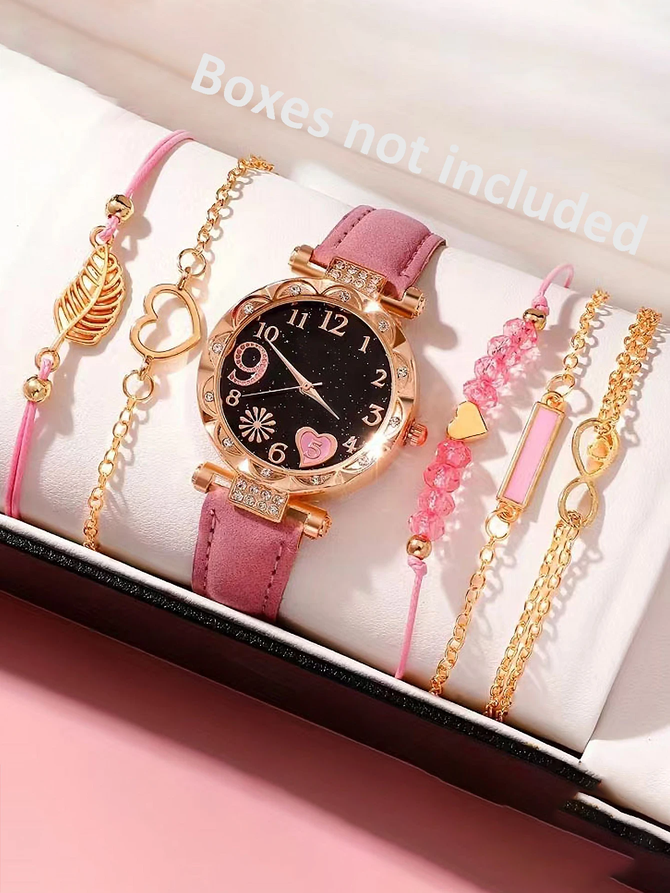 Suede Strap Watch - 5Pcs 여성용 핑크 스웨이드 스트랩 시계