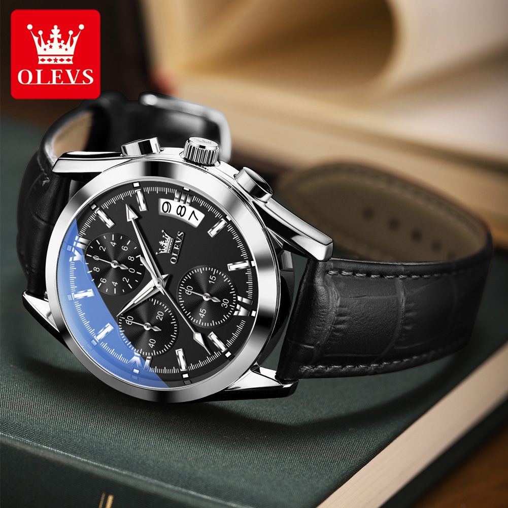 Leather Watch Band Men - OLEVS 최고급 브랜드 남성 시계 가죽