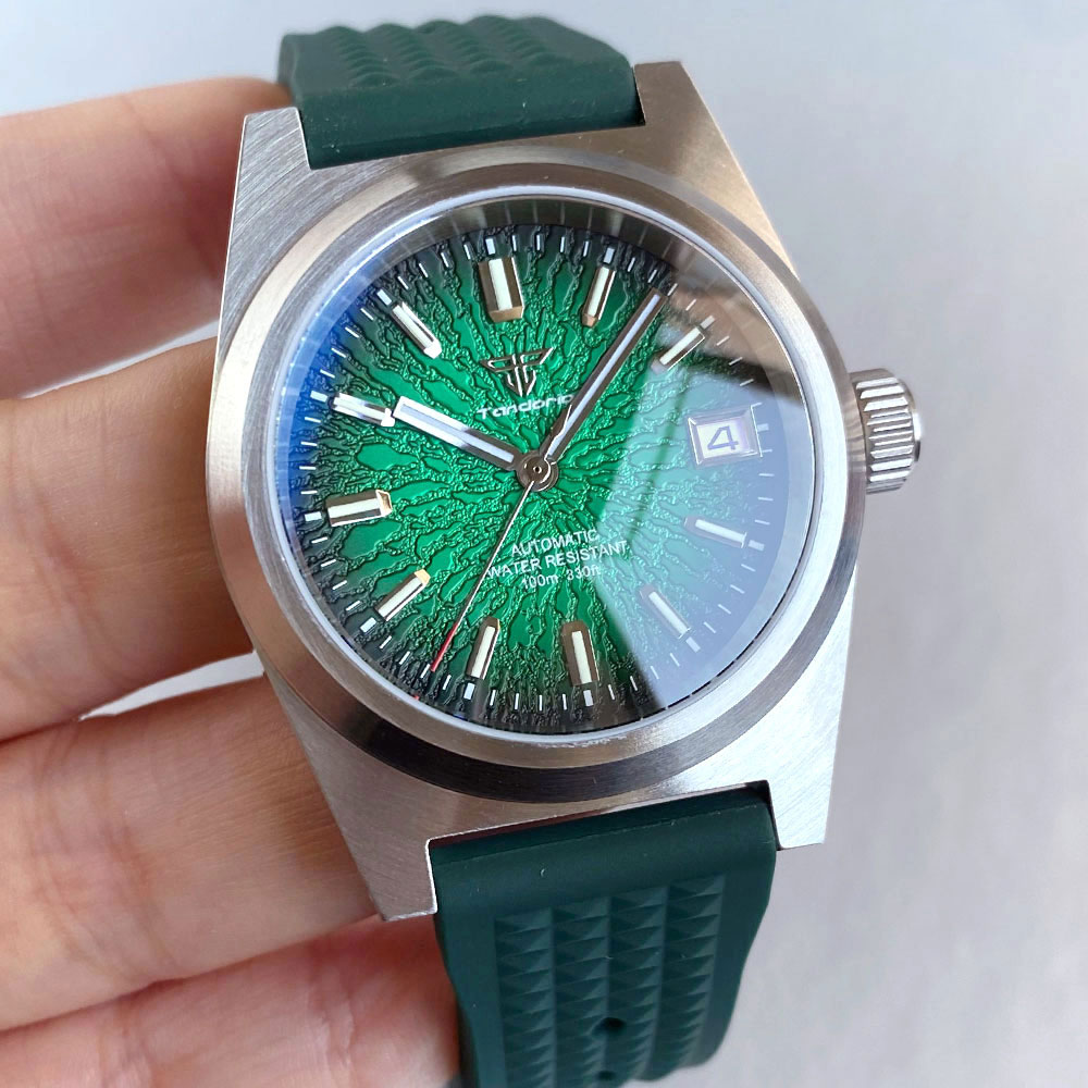신제품 38mm 기계식 시계 남성용 그린 필드 200m - Rubber Strap Diver 리뷰 및 가격