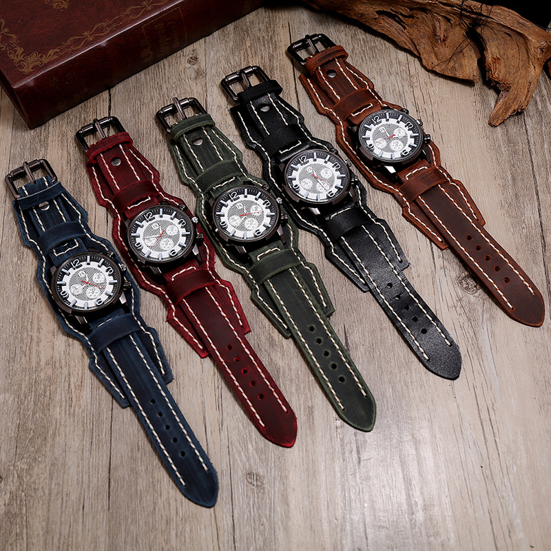 새로운 레트로 남성 시계 정품 가죽 와이드 시계 밴드  - Leather Watch Band Men 리뷰 및 가격