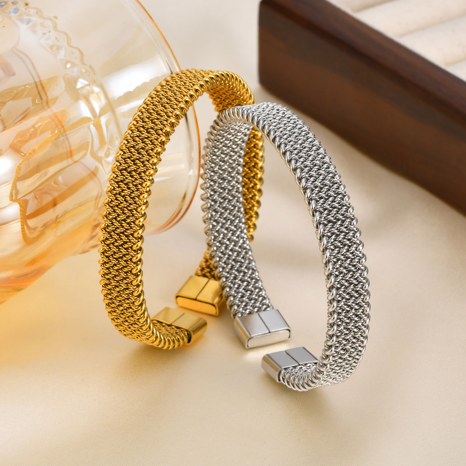 10mm 땋은 스트레치 스트랩 오픈 팔찌, 맞춤형 메쉬 - Mesh Strap Metal 리뷰 및 가격