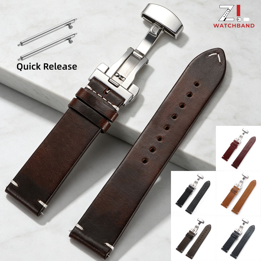 버터플라이 버클 빈티지 소프트 오일 왁스 시계줄 18m - Leather Strap Quick Release 리뷰 및 가격