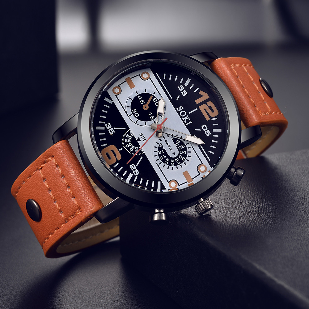 세련된 남성용 시계 세련된 브라운 가죽 밴드 쿼츠 시계 - Leather Watch Band Men 리뷰 및 가격