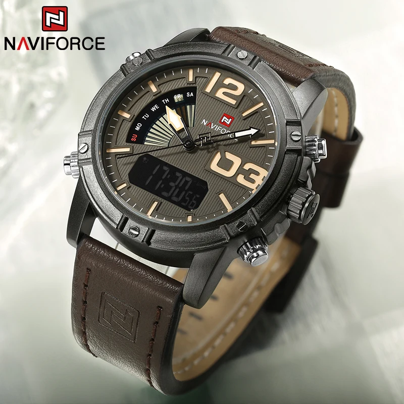NAVIFORCE 최고 브랜드 남성 시계 다기능 LED - Leather Watch Band Men 리뷰 및 가격