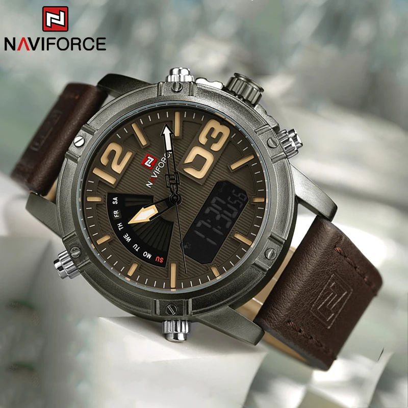 NAVIFORCE 최고 브랜드 남성 시계 다기능 LED - Leather Watch Band Men 리뷰 및 가격