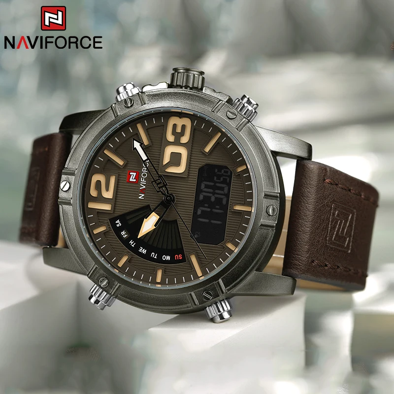 NAVIFORCE 최고 브랜드 남성 시계 다기능 LED - Leather Watch Band Men 리뷰 및 가격