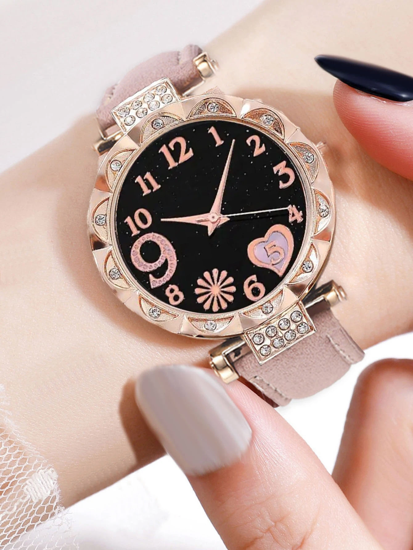 5Pcs 여성용 핑크 스웨이드 스트랩 시계 세트, 하트 - Suede Strap Watch 리뷰 및 가격