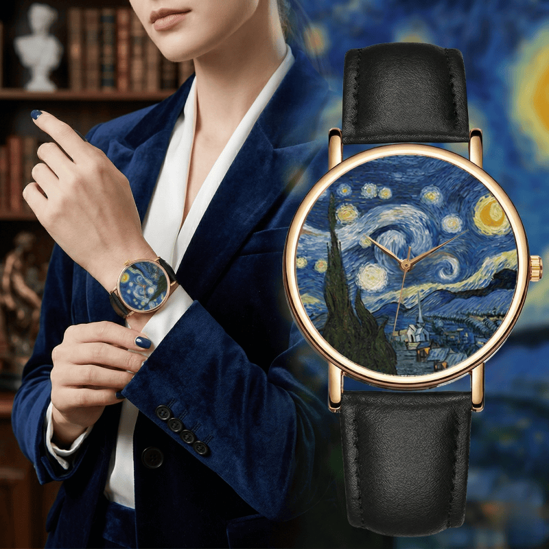 반 고흐 그림 디자인 여성용 남성용 메탈 케이스 가죽  - Leather Watch Band Men 리뷰 및 가격